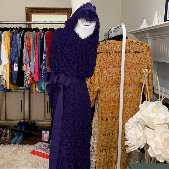 TADASHI SHOJI ROYAL PURPLE LACE SPECIAL OCCASION GOWN DRESS - Picture 15 of 16